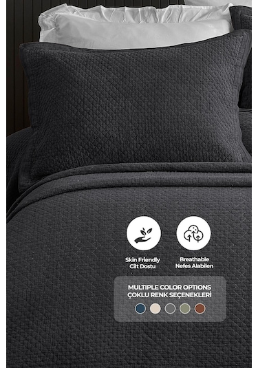Evlen Home %100 Pamuk Çift Kişilik Özel Taş Yıkama Yatak Örtüsü Lüks Yumuşak Dayanıklı Modern Vitali Antrasit