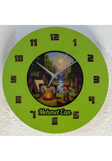 Kişiye Özel İsimli Bloklu Dünya Tasarımlı Duvar Saati Epoksi Dolgulu Resimli & Rakamlı 35 Cm Açık Yeşil