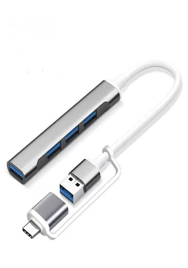 Alüminyum Metalik 4'ü 1 Arada Usb + Type-c Çevirici, Usb 3.0 Hızl