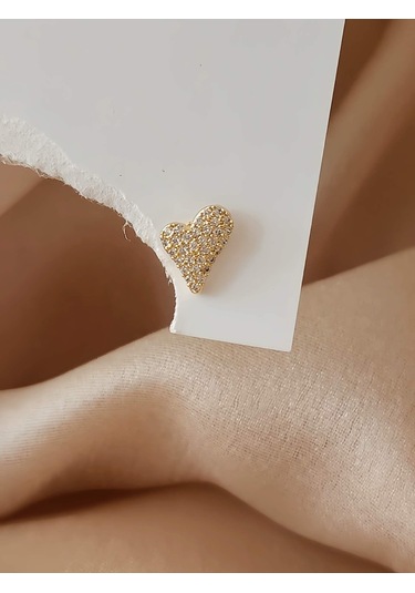 Eva Takı Store Kalp Zirkon Taşlı Model Kıkırdak Tragus Helix Piercing Gold Altın Renk Küpe Altın