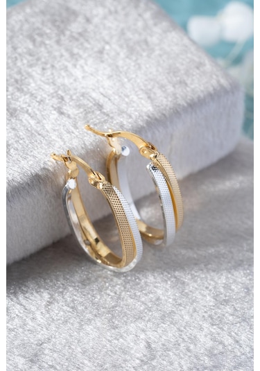 925 Ayar Gümüş Çift Renk Noktalı U Model Halka Küpe