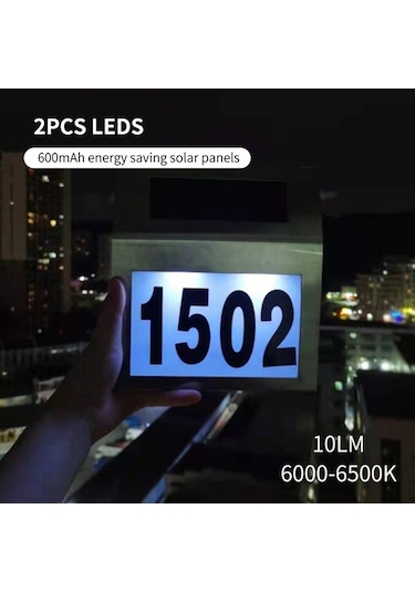Fastbuy Güneş Işıkları Dış Mekan Ev Numarası Işıklı Led Kapı Numarası Ev Bahçe Avlu Sokak İçin Gümüş Gümüş