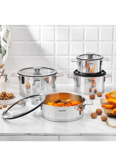 Schafer Steel Pro Çelik Tencere Seti 8 Parça-ınox Inox