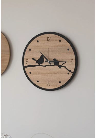 Modern Ahşap Duvar Saati Sağlam Çok Şık Ve Birarada..no:69 Siyah