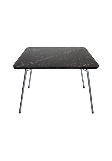 Bofigo 60 x 80 CM Granit Desenli Katlanır Masa Balkon Bahçe Kamp Masası Piknik Masası Siyah