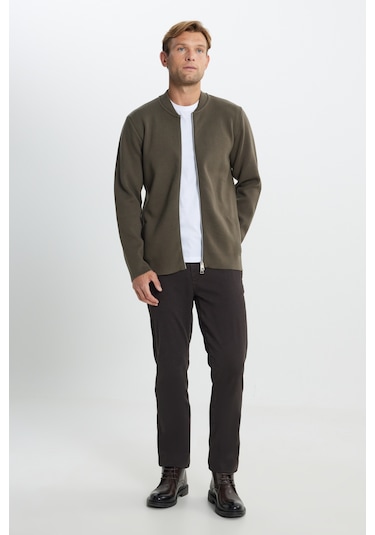 AC&Co / Altınyıldız Classics  Erkek Hakı Standart Fit Normal Kesim Kolej Yaka Cepli Triko Hırka Hakı Haki