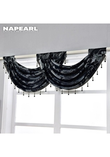 Novahub Siyah 1 Pc Napearl Lüks Çiçek Retro Tarzı Dalga Perde Boncuklu Valance Tasarım Moda Pencere Jakarlı Perde Ev Dekor Siyah Siyah