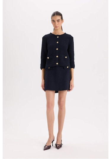 DeFacto A Kesim Normal Bel Astarlı Tweed Mini Etek B0692AX24AUNV28 Lacivert
