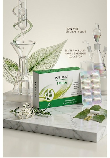 Pureıcal Betula Huş Ağacı Özü Betulin Civan Perçemi Biberiye B1 Vitamini 30 Kapsül