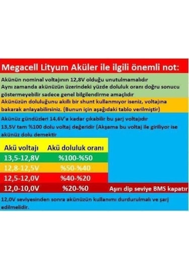 Megacell 12.8 V 100 Ah Lifepo4 Lityum Demir Fosfat Akü