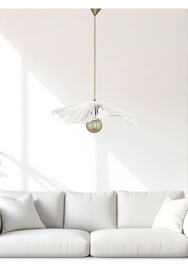 Hasır El Yapımı Bohem Asimetrik Şekilli Rustik Avize - Beyaz Beyaz