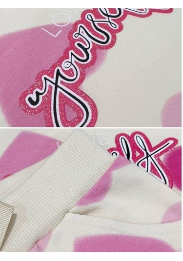 Kız Çocuk Pamuklu Kalp Desenli Eşofman Takım-15498 Çok Renkli