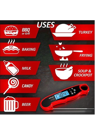 Yifomall Siyah Katlanabilir Dijital Mutfak Termometresi, Telsiz İğne Ve Alarm Özelliği İle Gıda Isı Ölçer -50 C/+300 C