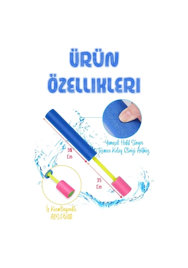 Pompalı Su Tabancası Sünger Kaplı Yaz Plaj Havuz Oyuncağı Su Pompası 40 Cm