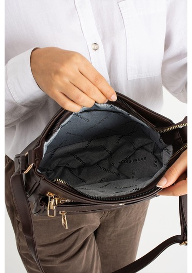 Kadın Ayarlanabilir Çapraz Askılı, Dört Cepli Kahverengi Omuz Çantası-84