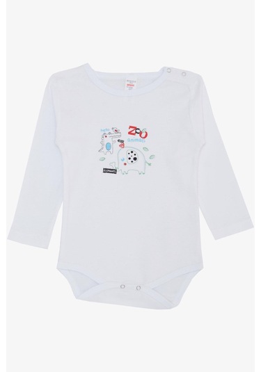 Breeze Erkek Bebek Çıtçıtlı Zıbın Body Hayvanat Bahçesi Dost Hayvanlar Baskılı 9 Ay-3 Yaş, Beyaz-beyaz Beyaz