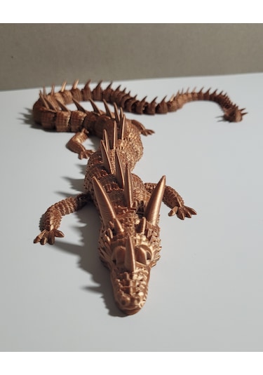 55 Cm Bakır Renkli Dev Ejderha Figürü 3d Baskı Ejderha Heykeli Metalik Görünümlü Tasarım