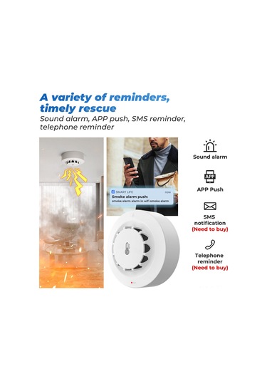 Lemestar Akıllı Duman Dedektörü - Wifi/bt Bağlantılı, Sıcaklık/nem Ölçer, 80db Alarm, Uzaktan Bildirim, Google Home Uyumlu