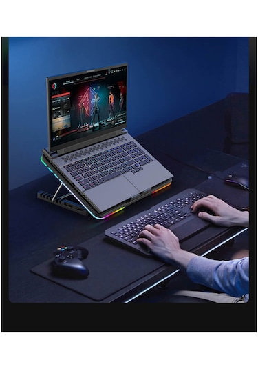 Oyuncu RGB Ledli Notebook Soğutucu Stand 6 Fanlı Yükseklik Ayarlı