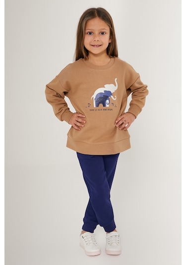 Rolypoly Never Let Go Your Dreams Kahverengi Kız Çocuk Eşofman Takımı Vizon