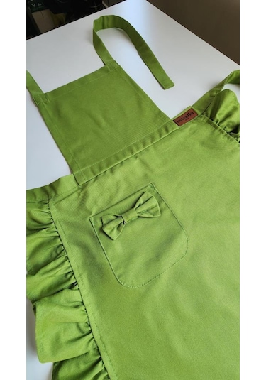 Keten Fırfırlı Bohem Mutfak Önlüğü Yeşil