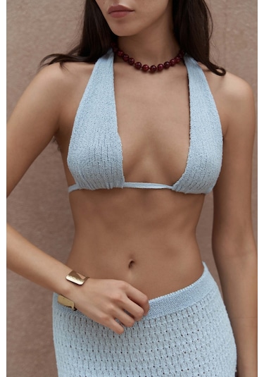 Mai Collection Mai Studios Co. Pangestu Üçgen Mavi Crop Etek Triko Takım mavi