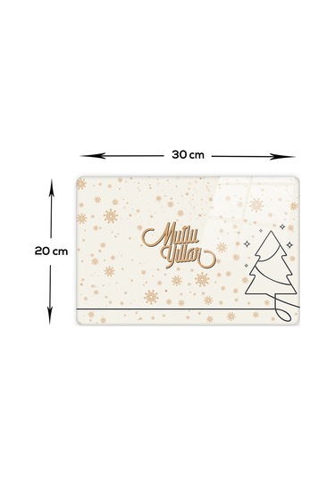 Decorita Cam Kesme Tahtası|Mutlu Yıllar Krem|20cm x 30cm