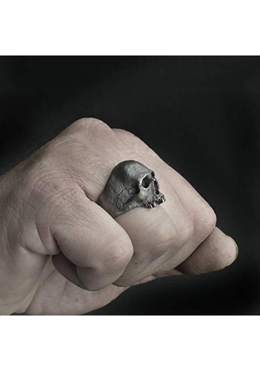 Sones C56213 2 Adet Punk Vintage Kafatası Yüzük Korku Kafatası Yüzük Erkek Hediyesi, Boyut: 12 Teneke Rengi