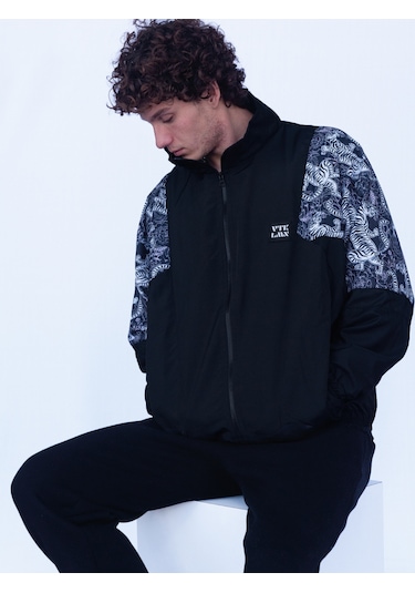 Erkek Kadın Siyah Beyaz Kaplan Desenli Bomber Ceket Siyah
