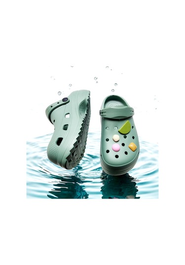 Çocuk Günlük Taş Sticker Detaylı Eva Deniz,plaj,sahil Terliği Yeşil