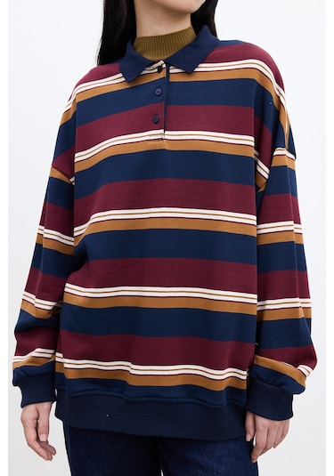 Manuka Polo Yaka Oversıze Sweatshırt Bordo Bordo