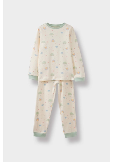 Defacto Kız Bebek 4lü Pijama Takımı Baskılı Uzun Kollu Üst Uzun Alt F0633a525auer233 Ekru