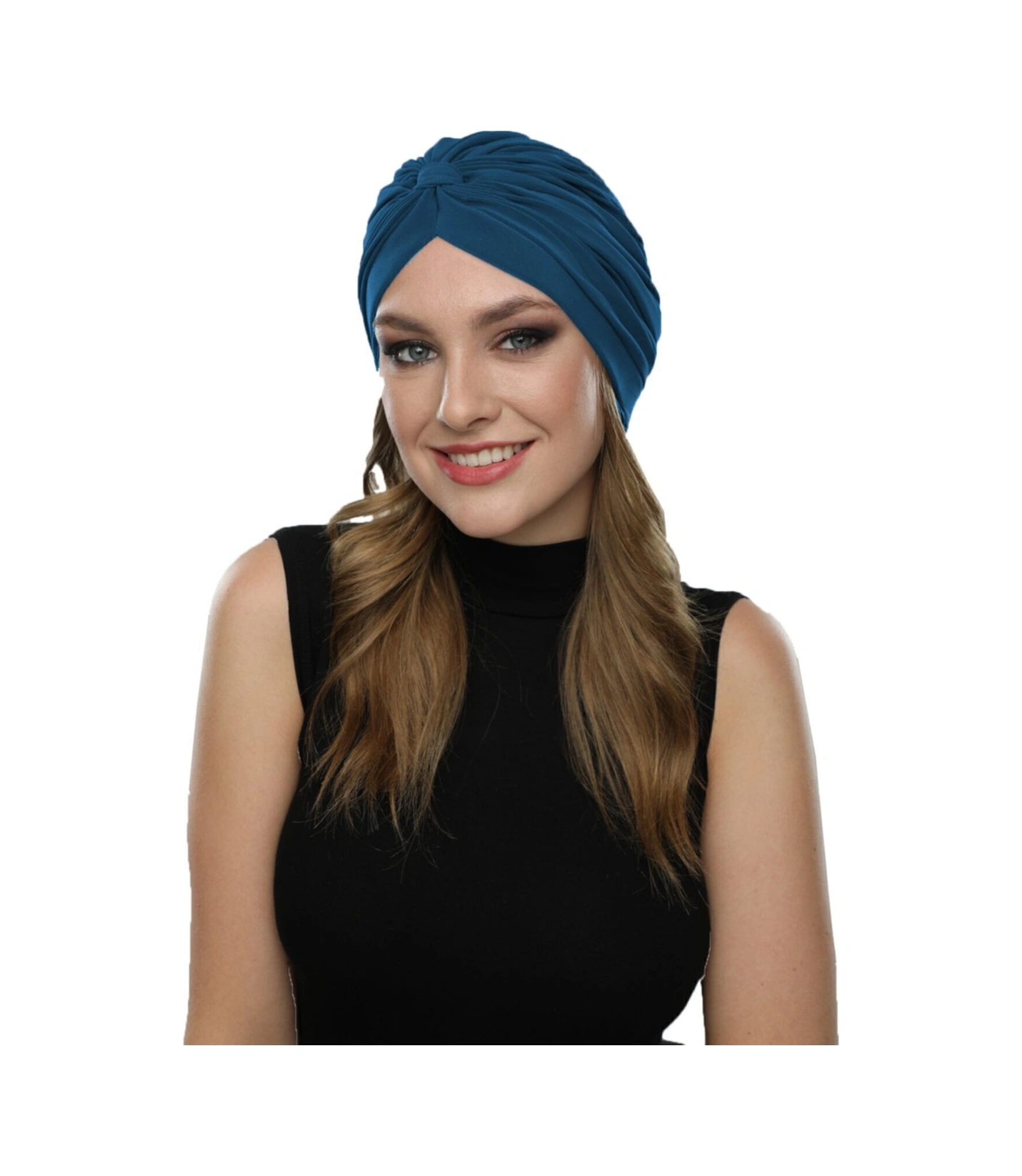 Çapraz Bantlı Petrol Hazır Türban Tesettür Havuz Bonesi Petrol