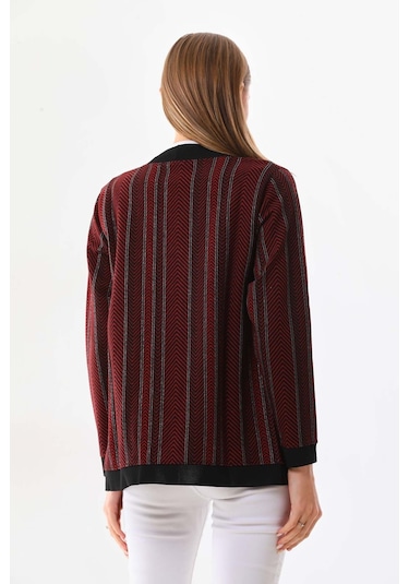Sistas Kadın Desenli Önü Açık Ceket 23958 Bordo