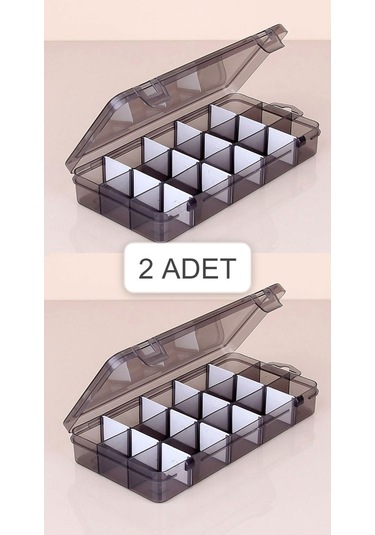 Bayev Füme 2 Adet 15 Bölmeli Kolye Yüzük Kapaklı Takı Kutusu Dikiş Kutusu Organizer Düzenleyici Kutu