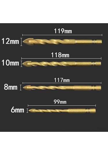 Altıgen Saplı Çapraz Cam Matkap Ucu Dişli Seramik Göz Matkap Ucu Karbür 4'lü