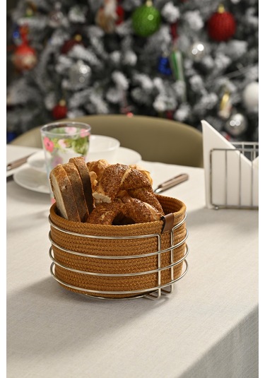 Silver Yuvarlak Ekmek Sepeti Şık,ekmeklik Hardal Hasır Örmeli Makrome-çok Amaçlı Metal Paslanmaz Gümüş