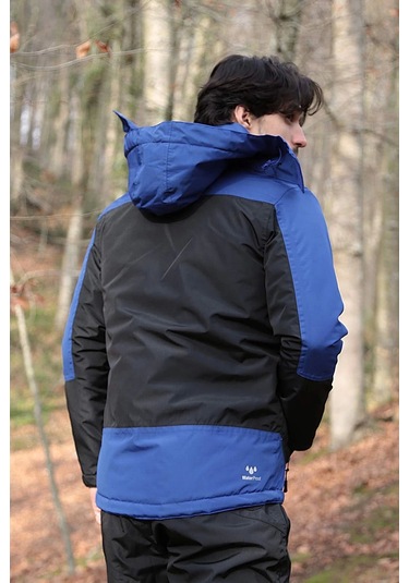 Kışlık Su Geçirmez Erkek Mont 163 Fiyort Naroy Nefes Alabilen Kapitone Astar Saxmavi-siyah