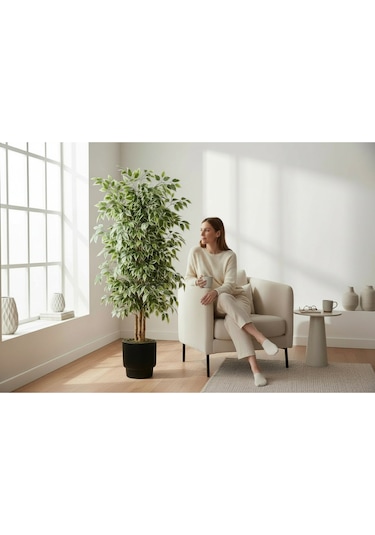 Yapay Ficus Ağaç 150 Cm Siyah Vega Saksı Yeşil
