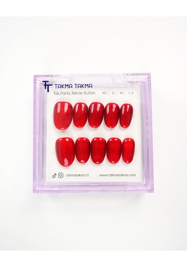 15'li Kırmızı Kısa Oval Kov1561 Tekrar Kullanılabilir El Yapımı Protez Takma Tırnak S