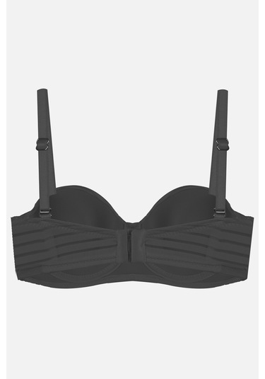 2'li Paket - Kadın Dolgusuz Transparan Çizgili Toparlayıcı Straplez Sütyen Siyah - Ten