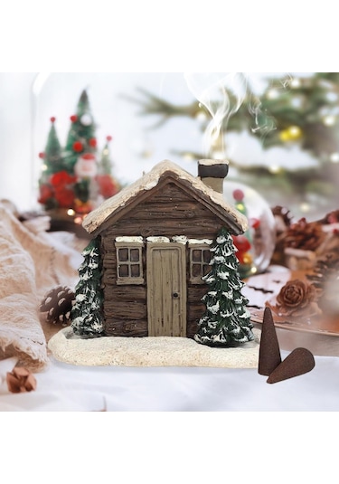 2 Adet Kar Efektli Ev Şeklindeki Yılbaşı Tema El Boyama Tütsülük