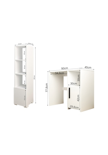 Kuzey Çalışma Masası Ve Kitaplık Set Beyaz