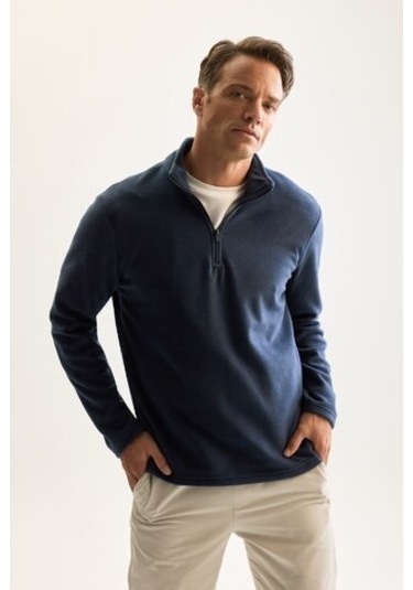 DeFacto Lacivert Tüylenme Yapmayan Soğuk Geçirmez Regular Fit Dik Yaka Fermuarlı Polar Sweatshirt Y3996AZNSIN257