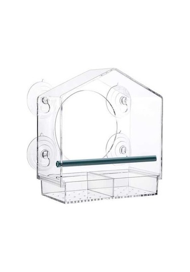 Pazly Ev Şeklinde Plastik Akrilik Kuş Yemliği - 21,5x20,5x10 Cm - Organik Cam - Evcil Hayvanlar İçin Güzel Tasarım