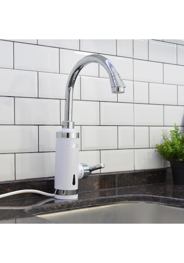 Elektrikli Sıcak Musluk Ani Su Isıtıcı Termal Şofben Musluk Asg4b Beyaz