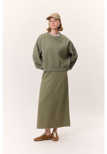 Yıkama Efektli Sweatshırt Yeşil Yeşil