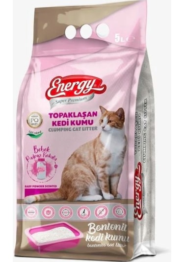 Energy Bebek Pudrası Kokulu İnce Taneli Topaklaşan Bentonit Kedi Kumu 5 L