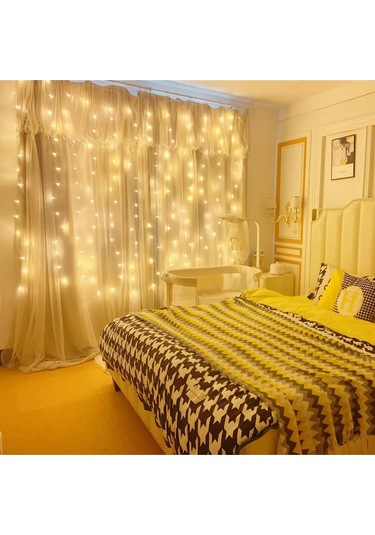 8 Fonksiyonlu Peri Perde Led Uzaktan Kumandalı Günışığı Perde Peri Led 3 Mt X 3 Mt Sarı