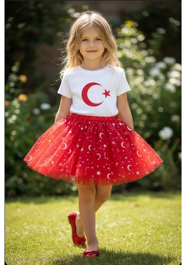 Gala Kız Çocuk Tütülü Ay Yıldızlı Etek Kırmızı